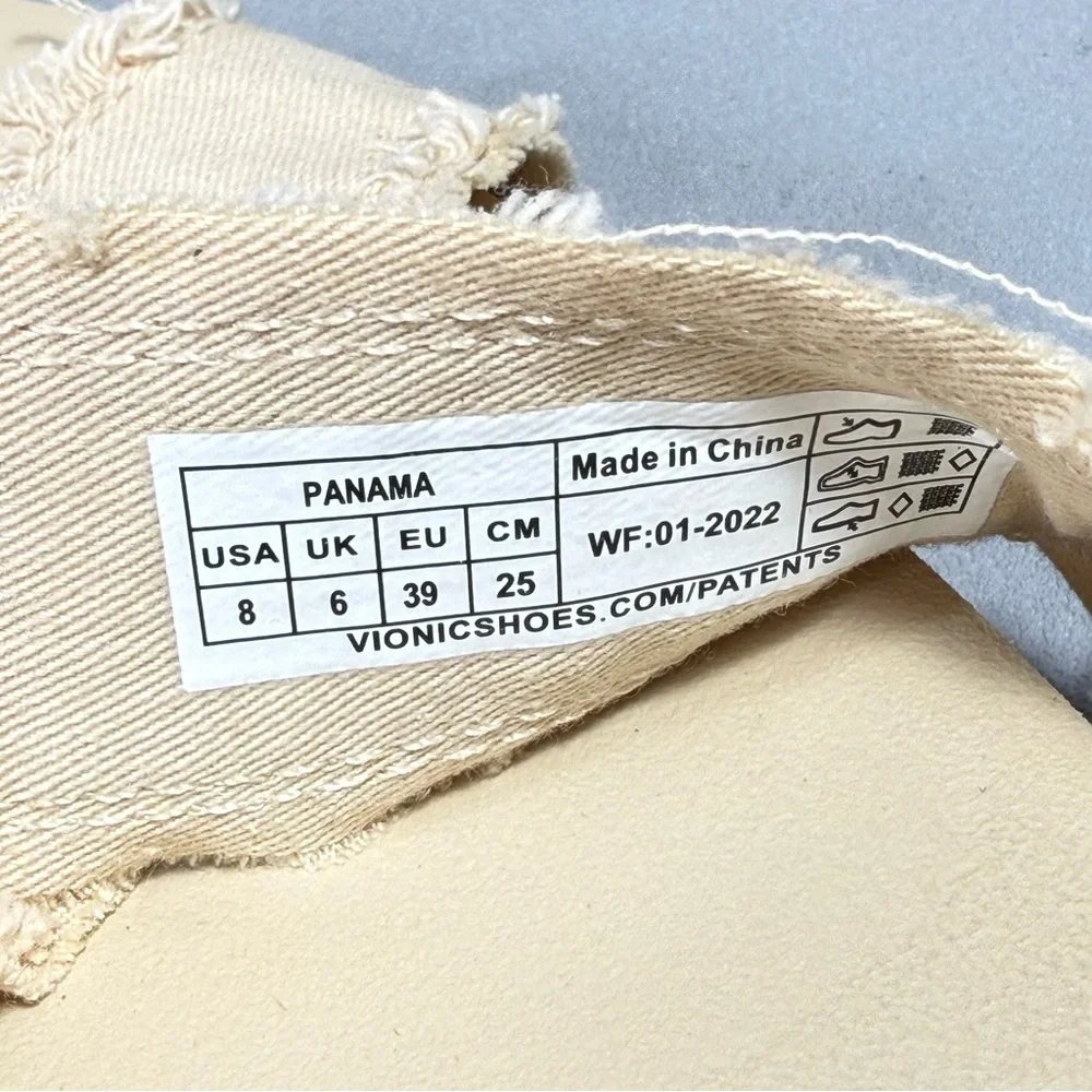 Vionic Boardwalk Panama Beige Canvas Crisscross Slip-On Slide Sandals